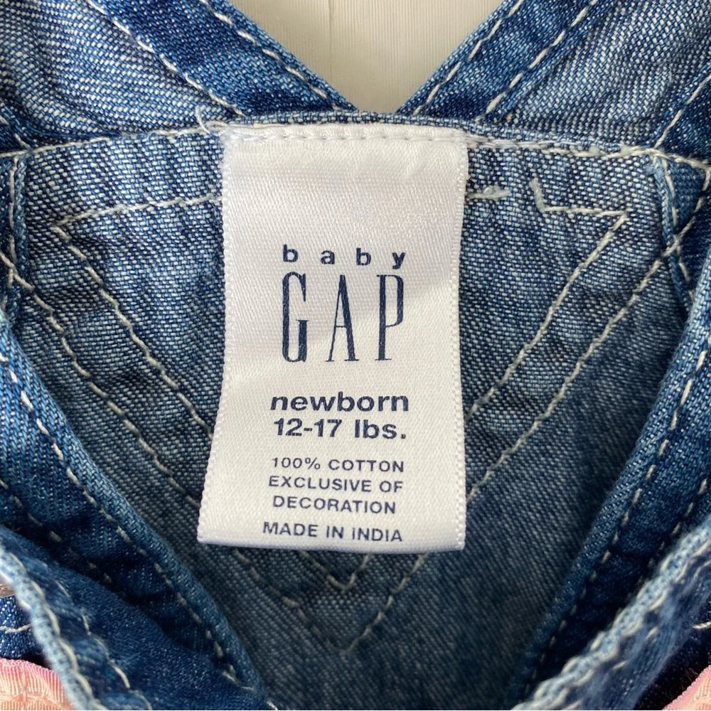 Vintage Y2K GAP Embroidered Tea Party Cotton Denim Overall Dress 0-3M
